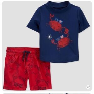 Carter's Baby Boys' Short Sleeve CRAB USA Print 2pc SWIMWEAR SWIMSUIT‎